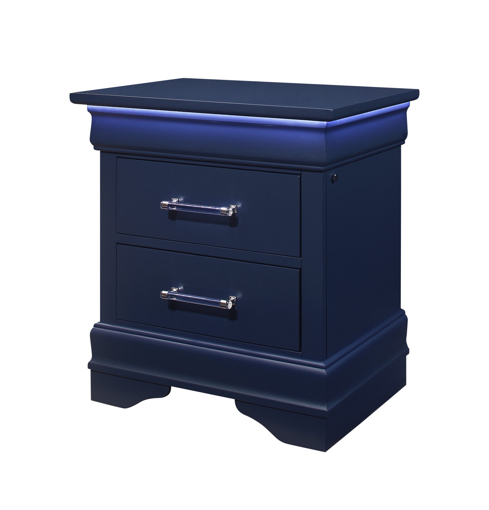 Charlston Blue Nightstand With Led Blue Solid Wood Mdf