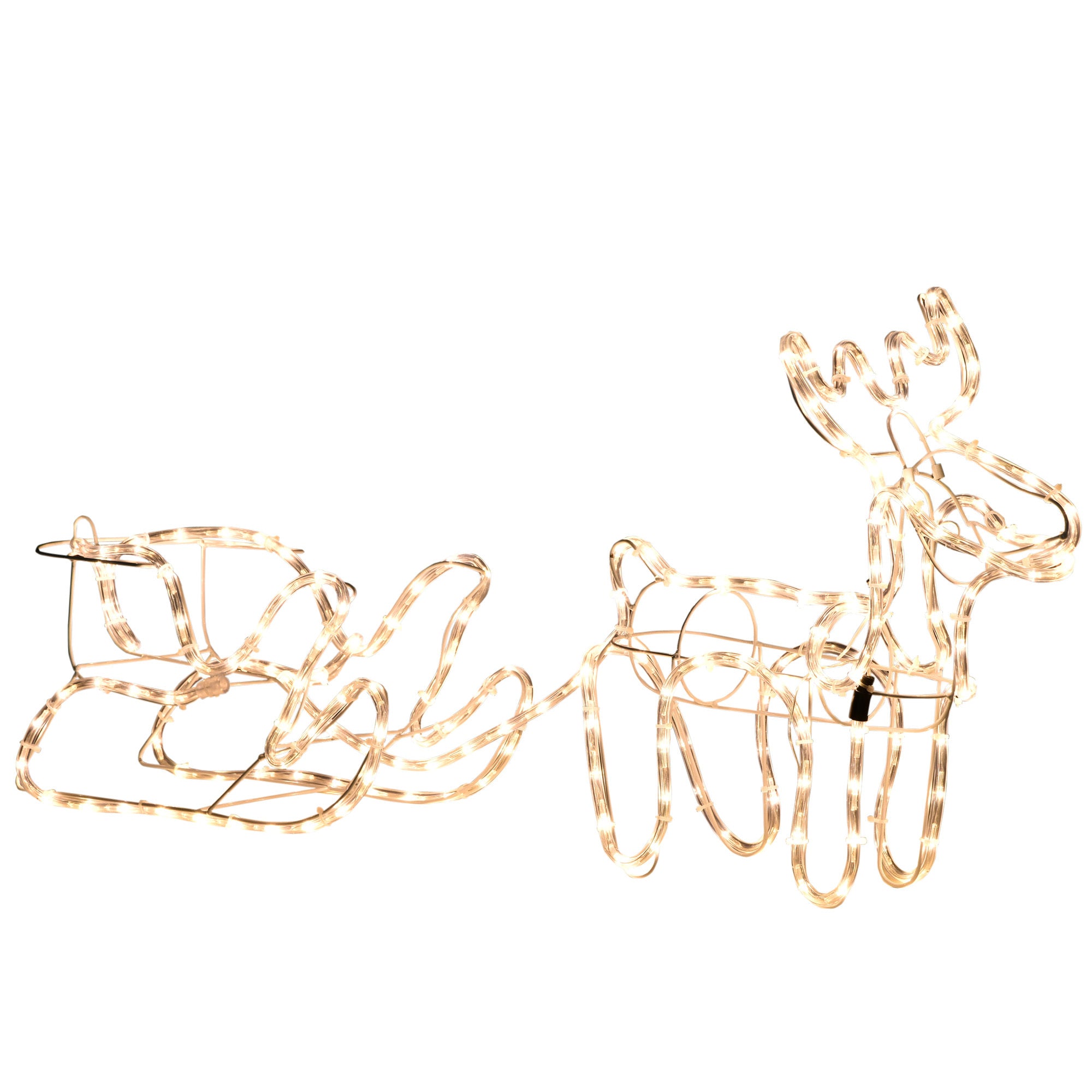 Outsunny 35" Led Reindeer Sleigh Outdoor Christmas Standing Figure Decoration White Plastic