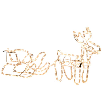 Outsunny 35" Led Reindeer Sleigh Outdoor Christmas Standing Figure Decoration White Plastic