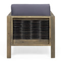 Outdoor Acacia Wood Club Chair With Wicker Accents, Gray Mixed Gray Brown, 30.25