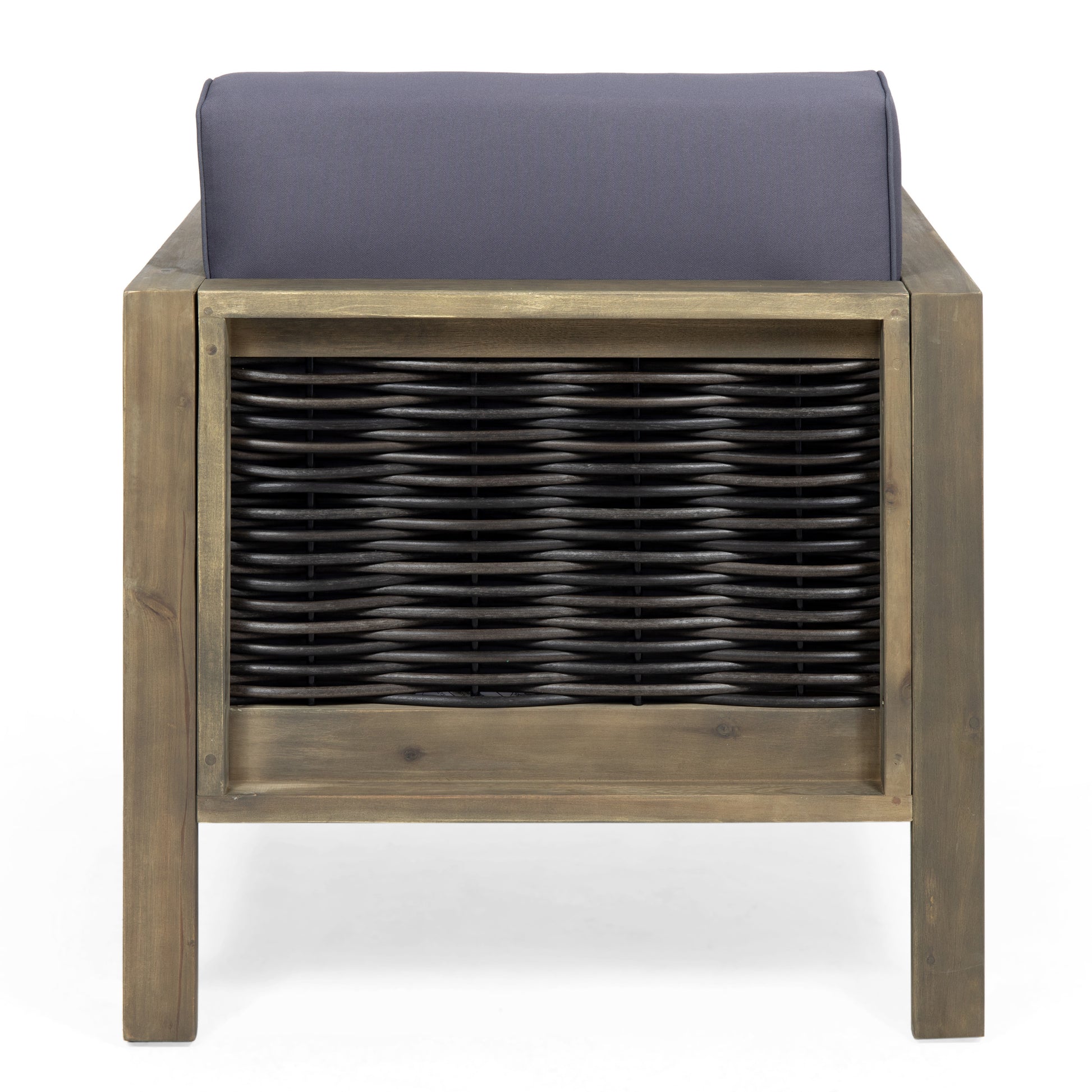 Outdoor Acacia Wood Club Chair With Wicker Accents, Gray Mixed Gray Brown, 30.25"D X 27.5"W X 23.75"H Gray Acacia Wood