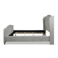 Carmen King Upholstered Wingback Panel Bed Frame, Silver Grey Polyester Box Spring Required King Silver Grey Wood Foam Polyester Polyester
