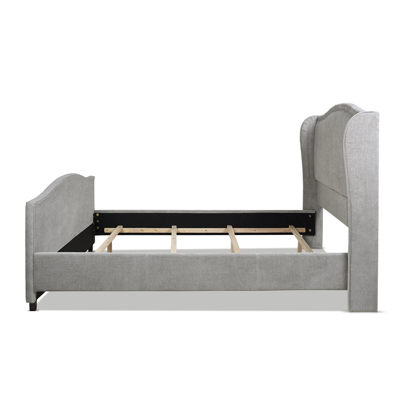 Carmen King Upholstered Wingback Panel Bed Frame, Silver Grey Polyester Box Spring Required King Silver Grey Wood Foam Polyester Polyester