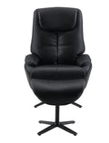 Black Motion Swivel Accent Chair With Ottoman Black Genuine Leather Manual Push Button Metal Primary Living Space Tight Back Modern Push Button Pillow Top Arms Genuine Leather