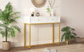 Modern Sleek Console Table Two Drawers With Stripe Design For Living Room And Entryway White White Mdf