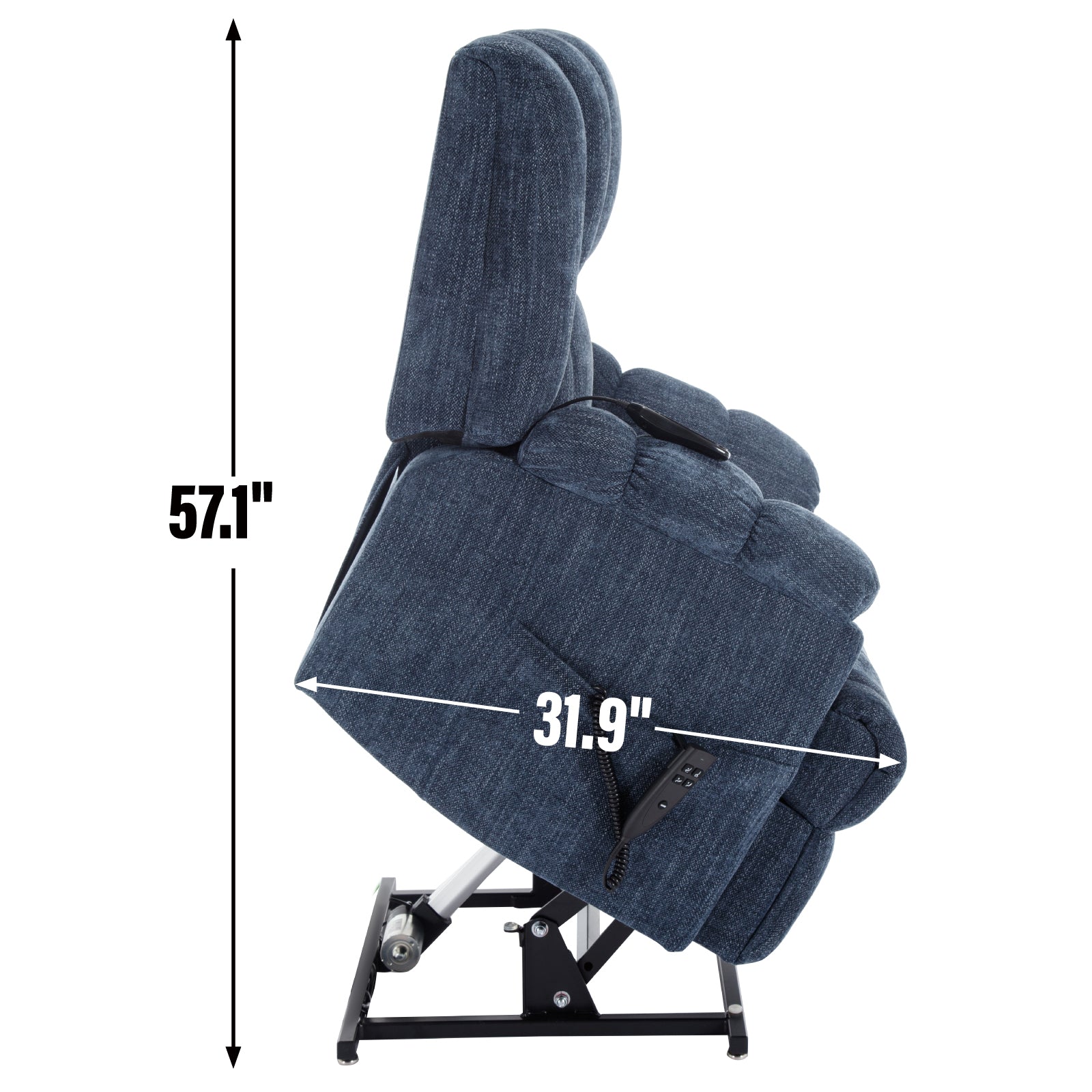 Dual Motor Heat Massage Infinite Position Up To 350 Lbs Electric Power Lift Recliners With Power Remote, Medium Firm And Heavy Duty, Blue Blue Chenille Power Remote Metal Primary Living Space Medium Firm Pillow Back Heavy Duty American Design Pine Pillow