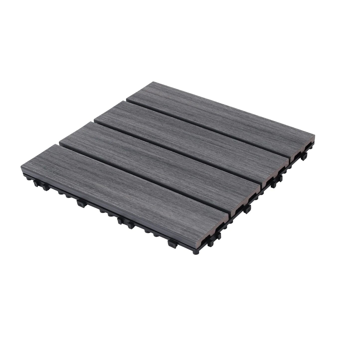 Patio Floor Tiles Pack Of 22 Wpc Wood Plastic Composite Patio Deck Tiles Diy Interlocking Decking Tiles, Quick Deck Floor Tile, Court Tile, Water Resistant Indoor Outdoor 11.8" Ash Dark Gray Plastic