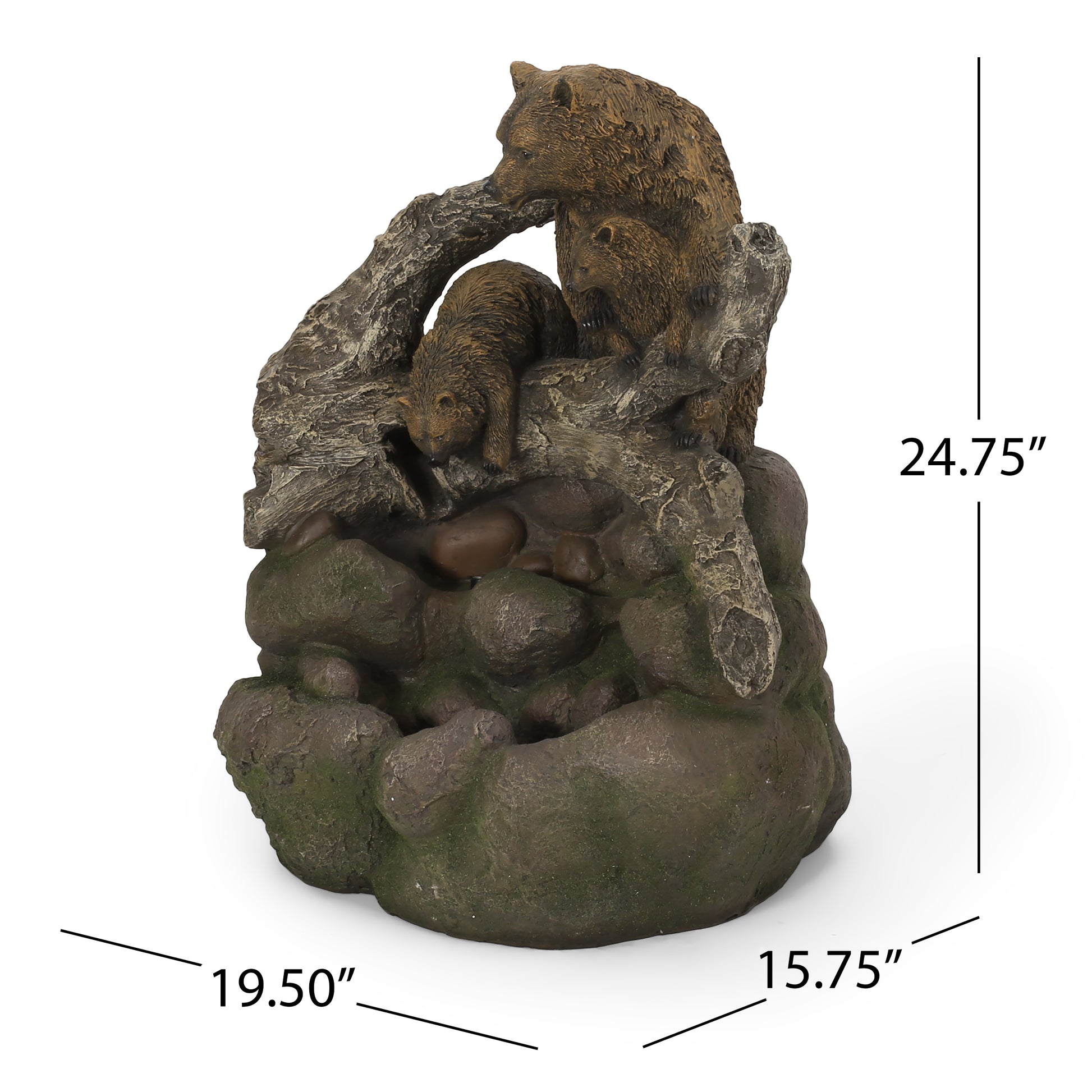 24.75" High Callan Fountain Weather Resistant Floor Fountain With Light, Light Brown Moss Brown Polyresin