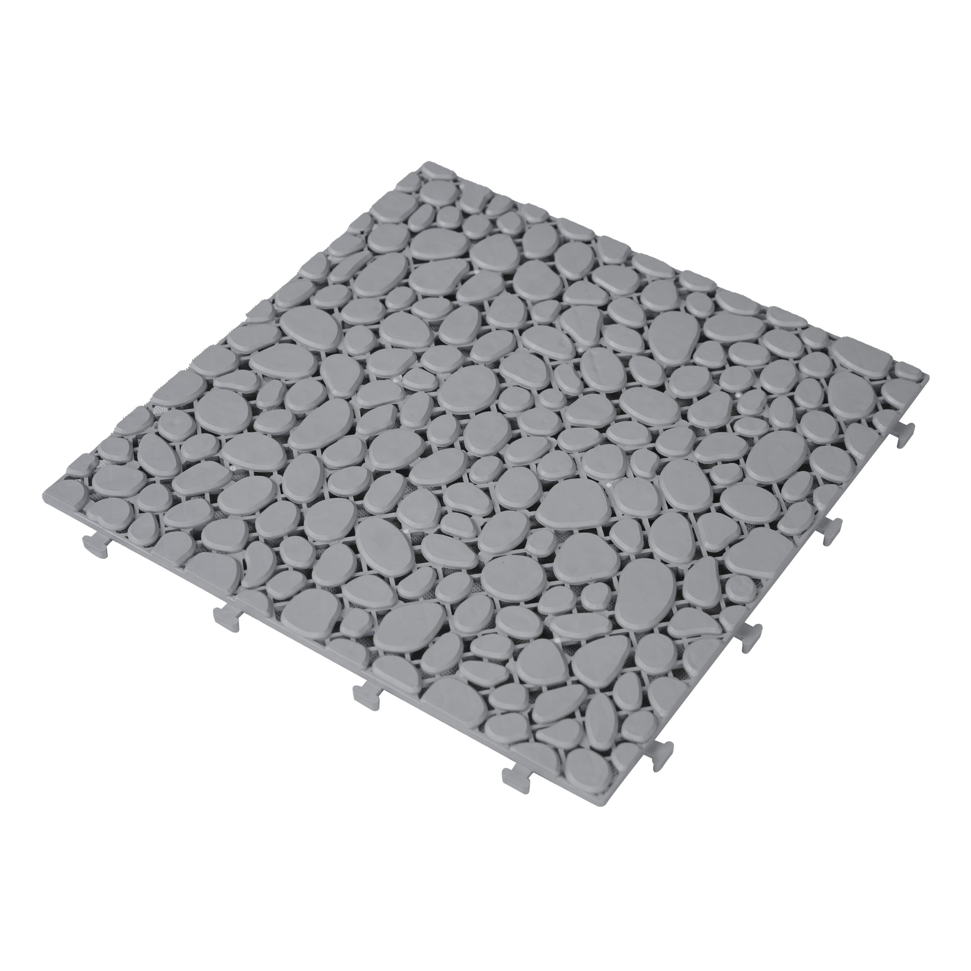 12 X 12 Inch Gray Interlocking Deck Tiles Plastic Waterproof Outdoor All Weather Anti Slip Bathroom Shower Balcony Porch Strong Weight Capacity Upto 440 Lbs, Pebble Stone Pattern Pack Of 24 Grey Bathroom American Design,American Traditional Plastic