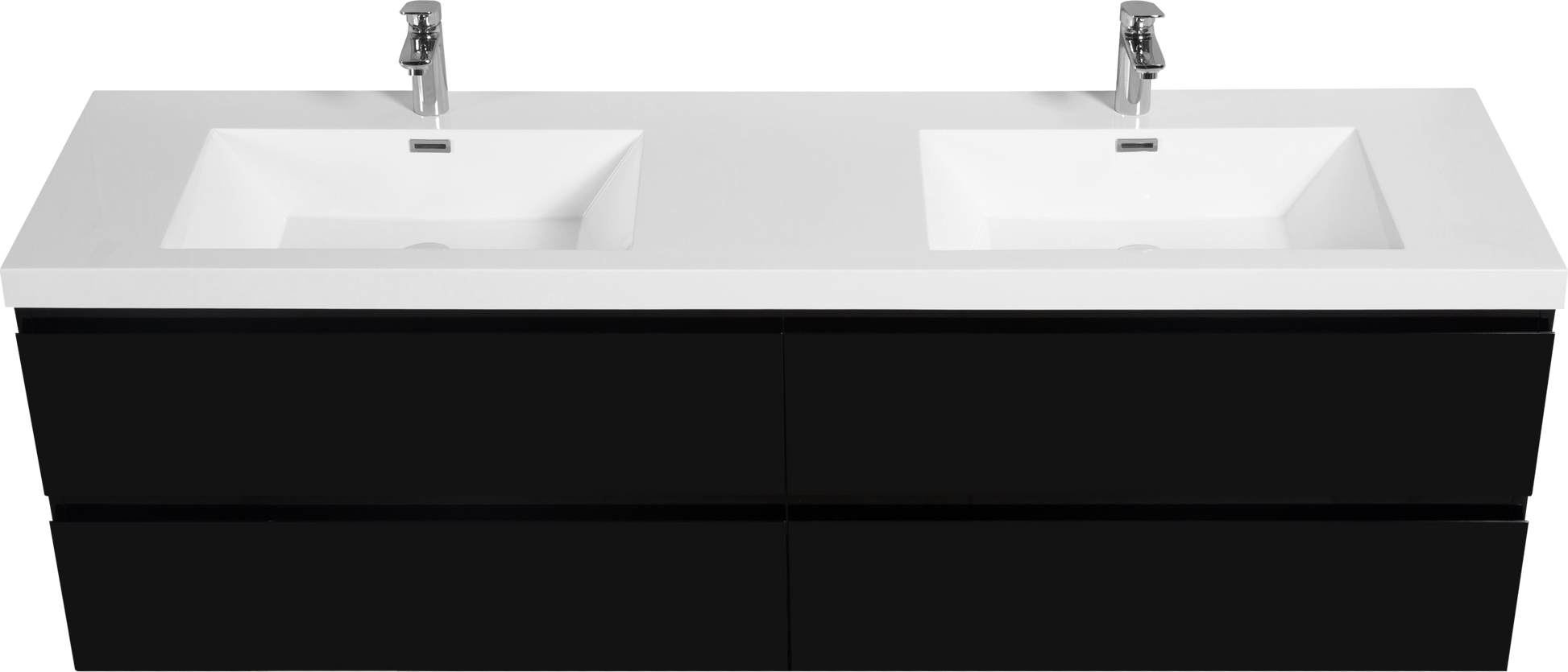 72" Floating Bathroom Vanity With Sink, Modern Wall Mounted Bathroom Storage Vanity Cabinet With 2 Resin Top Basin And 4 Soft Close Drawers, Glossy Black 24V11 72Gb 4 Black Bathroom Wall Mounted Mdf