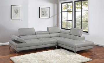 Light Gray Sectional Couch 2Pc Set Living Room Faux Leather Right Facing Chaise And Left Facing Sofa Adjustable Armrest Headrest Light Gray Faux Leather Primary Living Space Classic,Contemporary,Modern L Shaped Faux Leather,Metal,Solid Wood 5 Seat