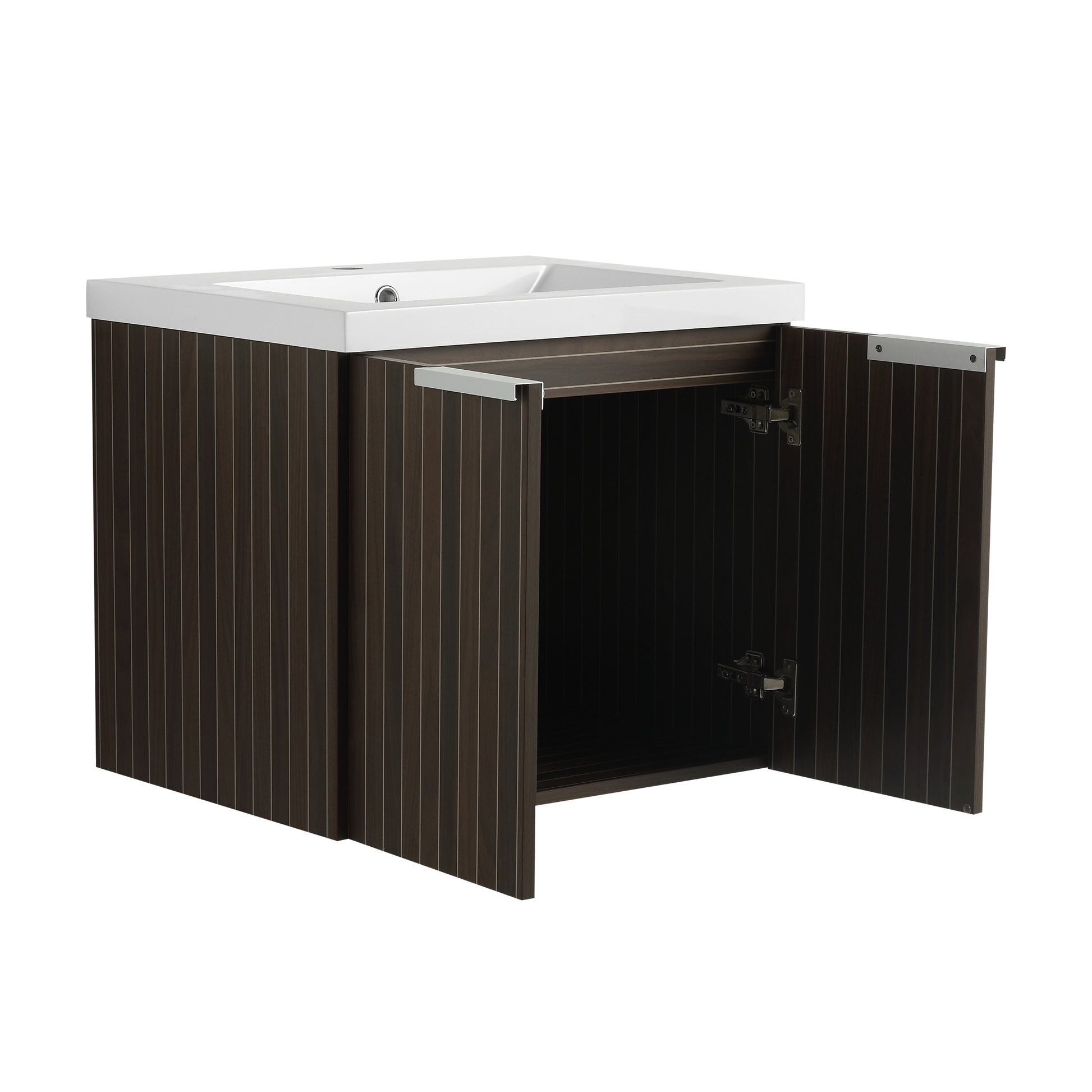 24 Inch Bathroom Cabinet With Resin Sink,Soft Close Doors,Float Mounting Design, For Small Bathroom Silver Brown Stripe Bathroom Modern Plywood Plywood