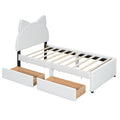 Twin Size Upholstered Platform Bed With Cartoon Ears Shaped Headboard And 2 Drawers, White Box Spring Not Required Twin White Wood Bedroom Bed Frame Faux Leather Upholstered