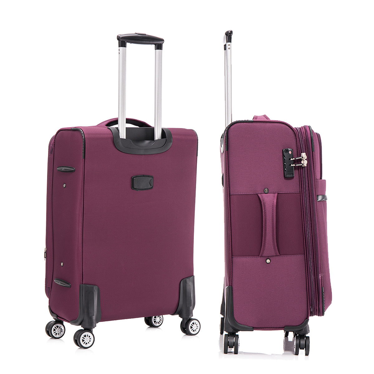 3 Piece Fabric Soft Luggage Set With Swivel Wheels And Password Lock, Purple, 20 26 30 Inches Purple Fabric