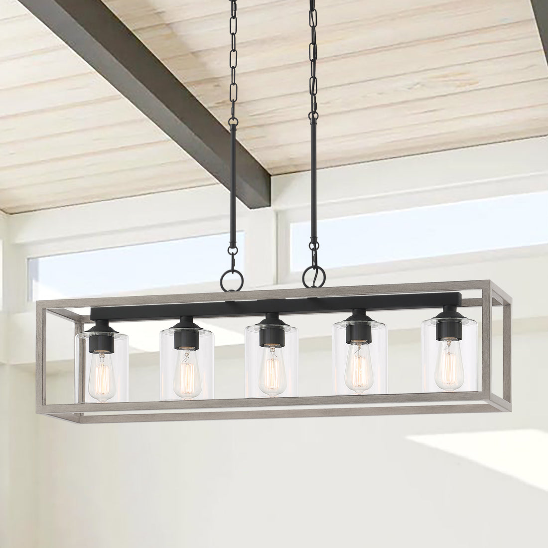 5 Light Kitchen Island Pendant Driftwood Ceiling Lights Steel Metal