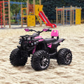 Aosom 12V Kids Atv Ride On Four Wheeler Toy Car With Music, Realistic Headlights, Wide Wheels, Rechargeable Battery Powered, For Boys And Girls, Pink Pink Steel