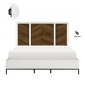 Beautiful White And Walnut Finish 1Pc Queen Bed Chervon Wood Headboard With 2 Usb Ports Modern Bedroom Furniture Box Spring Required Queen White Walnut Bedroom Wood