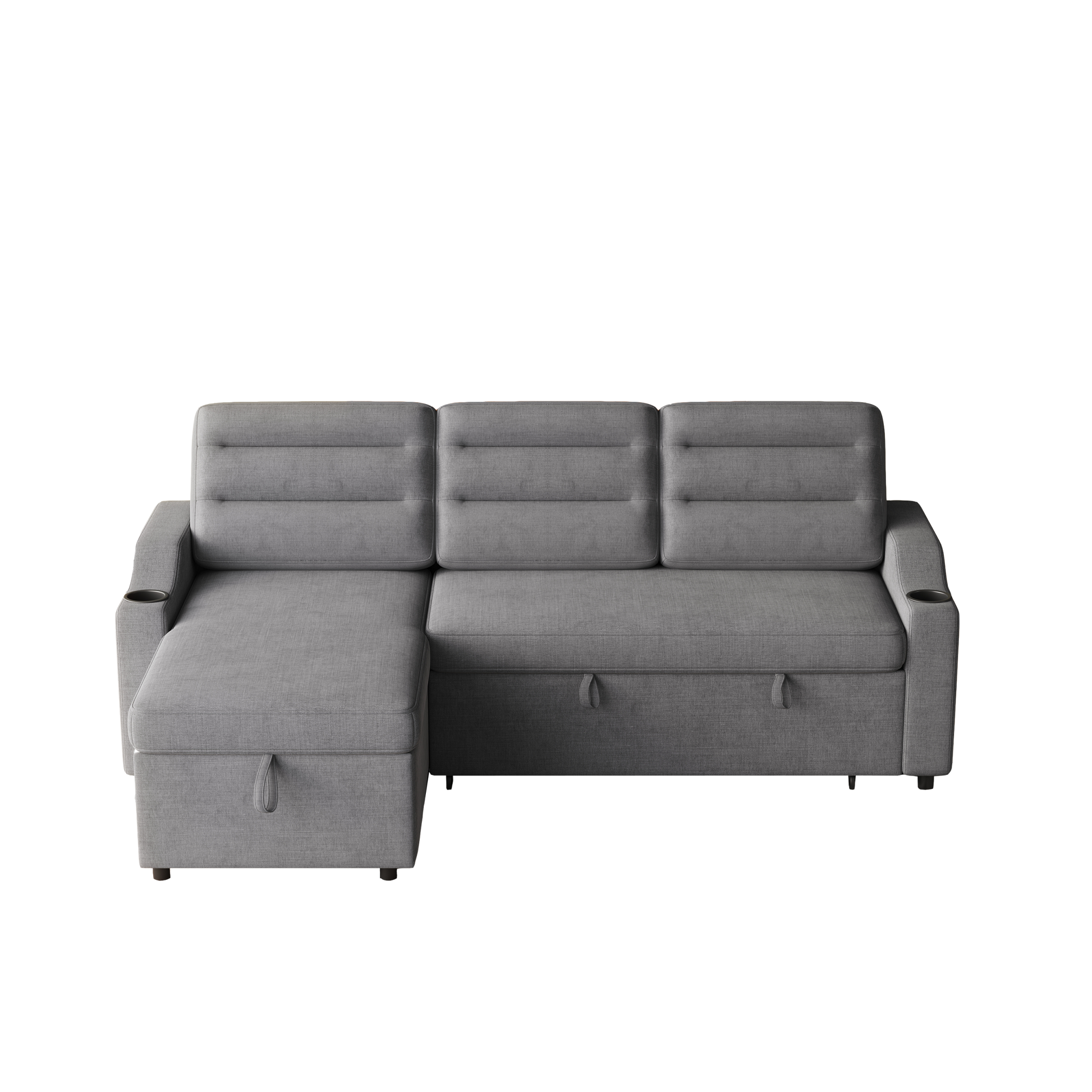 Mh83.5" Convertible Sleeper Combo Sofa, Convertible Sofa Bed Polyester Pullout Bed With Storage Recliner And Cup Holder For Living Room, Tight Spaces Dark Grey Polyester Wood Primary Living Space Pine Foam Fabric 3 Seat