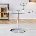 A Glass Tabletop With A Diameter Of 39.7 Inches And A Modern Minimalist Circular Dining Table With Electroplated Silver Metal Legs. Suitable For Restaurants, Living Rooms, And Conference Rooms.Dt