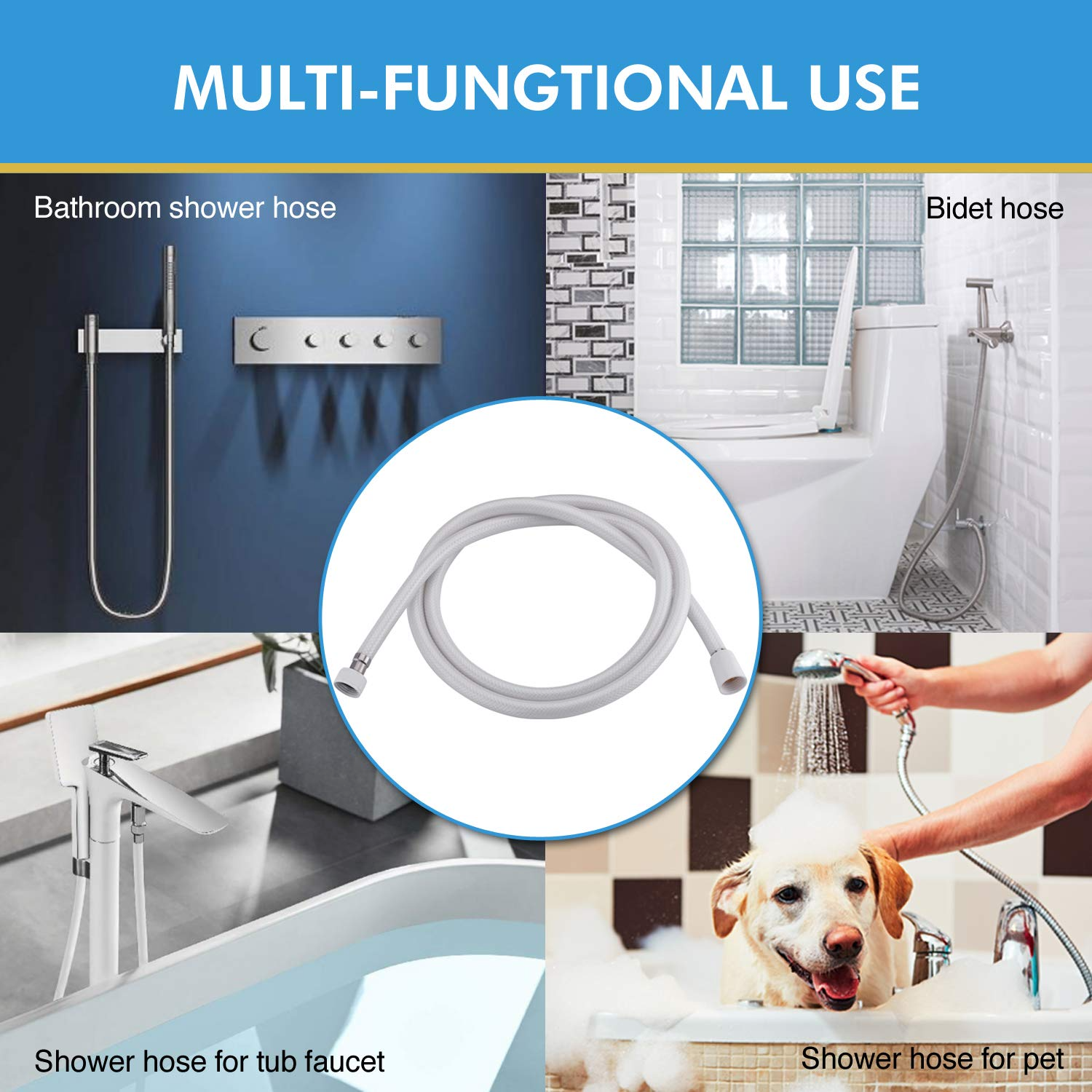 Pvc Shower Hose 59 Inches Extra Long Smooth Handheld Shower Hose Flexible Anti Kink Handheld Shower Head Hose With Brass Spin Inner Core White White Plastic