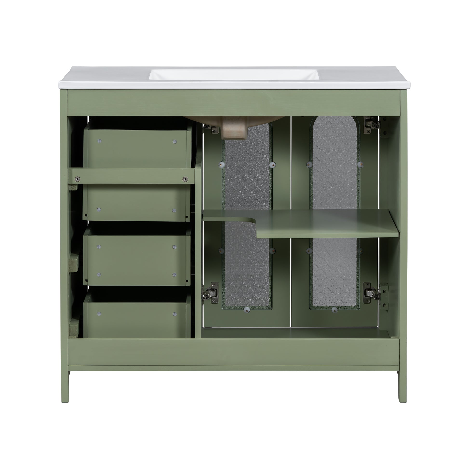 36 Inch Bathroom Vanity With Two Soft Close Doors, Adjustable Shelves And Three Soft Close Drawers Green Bathroom Solid Wood Mdf
