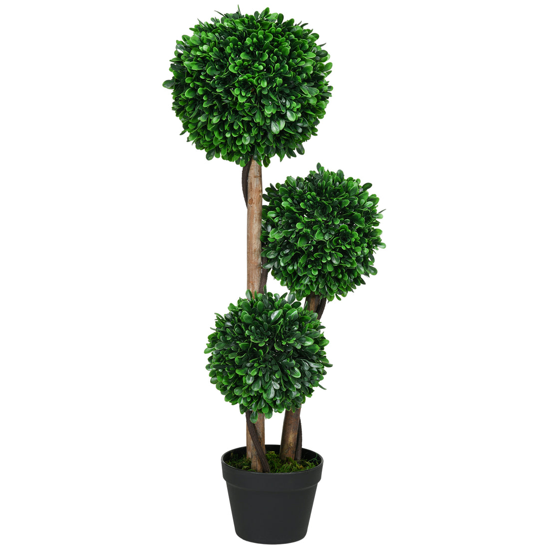 Homcom 3Ft 35.5" Artificial 3 Ball Boxwood Topiary Tree With Pot, Indoor Outdoor Fake Plant For Home Office, Living Room Decor Green Plastic