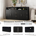 4 Door Classic Sideboard With Open Storage And Adjustable Shelves Perfect For Kitchens, Living Rooms Black Black Mdf