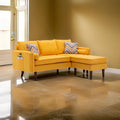 Ranon 70 Inch Sectional Chaise Sofa, Pillows, Usb Ports, Pockets, Yellow Yellow Wood Fabric 3 Seat