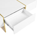 47.2'' X 31.4''Minimalist High Gloss Coffee Table With 2 Drawers, Multi Storage Rectangle Sofa Table With Golden Wood Grain Legs, Modern Center Table For Living Room, White White Particle Board Mdf
