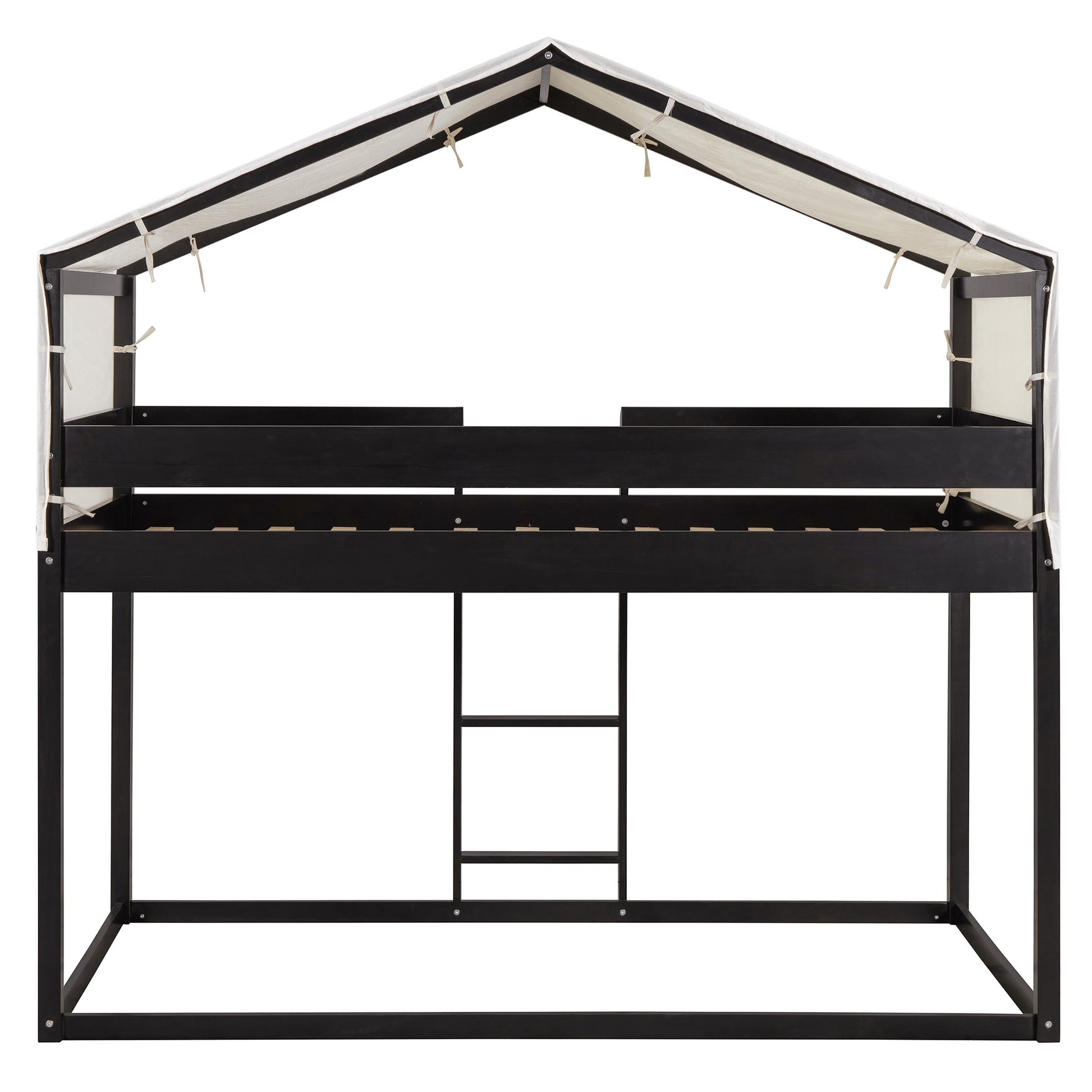 Twin Over Twin Wood Bunk Bed With Tent, Espresso Old Sku:Lt000708Aap Espresso Solid Wood