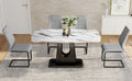 Table And Chair Set, Modern And Minimalist Dining Table, Imitation Marble Patterned Tabletop, Mdf Legs With U Shaped Brackets. Paired With Comfortable Chairs, Suitable For Dining And Living Rooms. Black Mdf Glass