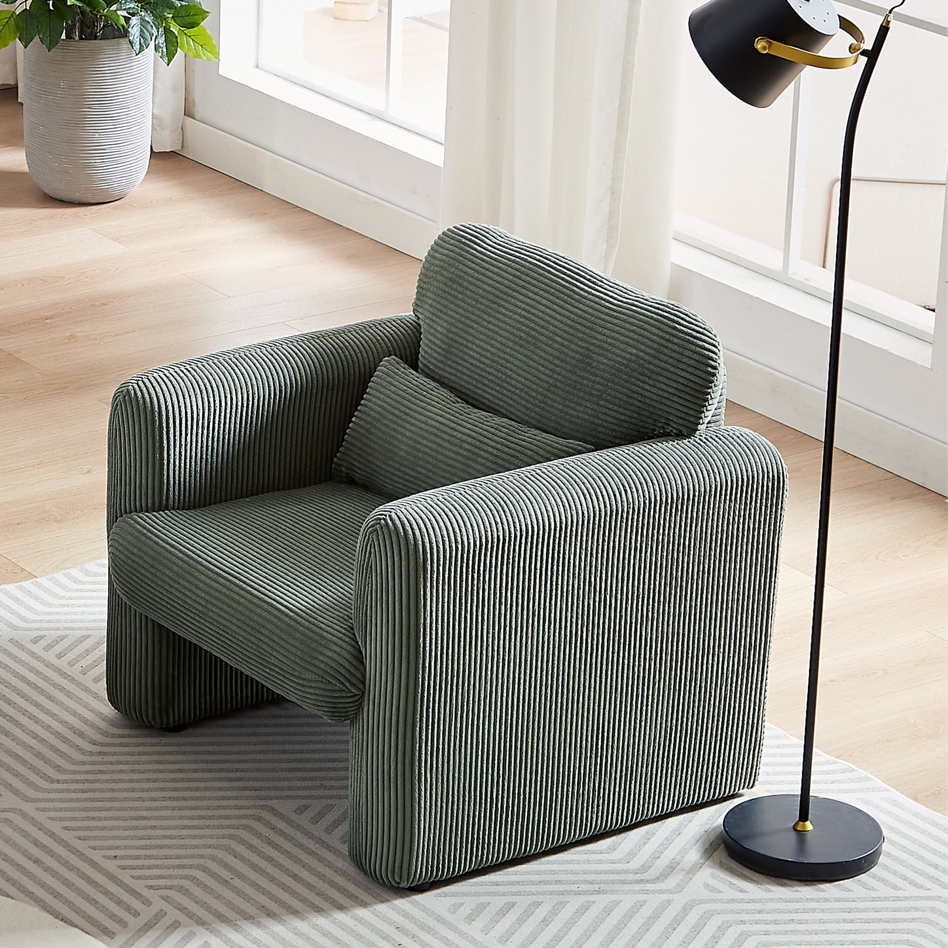 Two 60"Corduroy Fabric Sofa With 33" Single Sofa, Modern Sofa With Support Pillow, For Apartment, Office, Living Room & Bedroom Green Corduroy 5 Seat