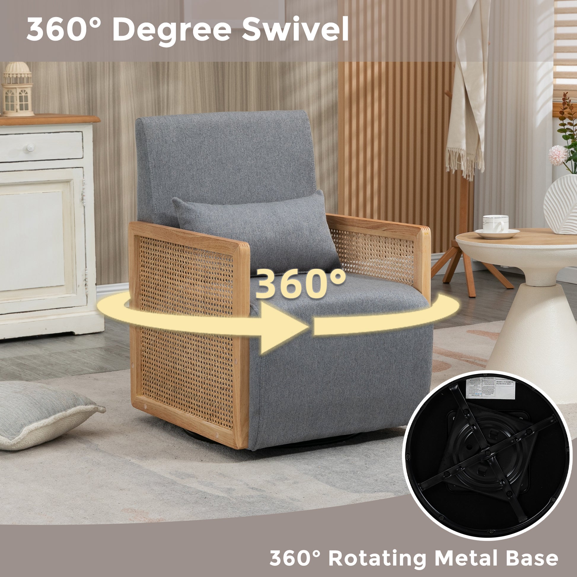 Coolmore 360 Degree Swivel Barrel Club Chair With One Pillow,Modern Comfortable Upholstered Accent Chair,Linen Accent Chair For Living Room,Bedroom Grey Linen Grey Primary Living Space Modern Foam Linen