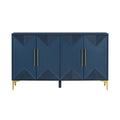 Unique Features Of A Four Door Cabinet With Two Tone Triangular Pattern Doors, Suitable For Entryway, Hallway, Living Room 3 4 Spaces Navy Blue Primary Living Space Adjustable Shelves Artsy,Contemporary Mdf