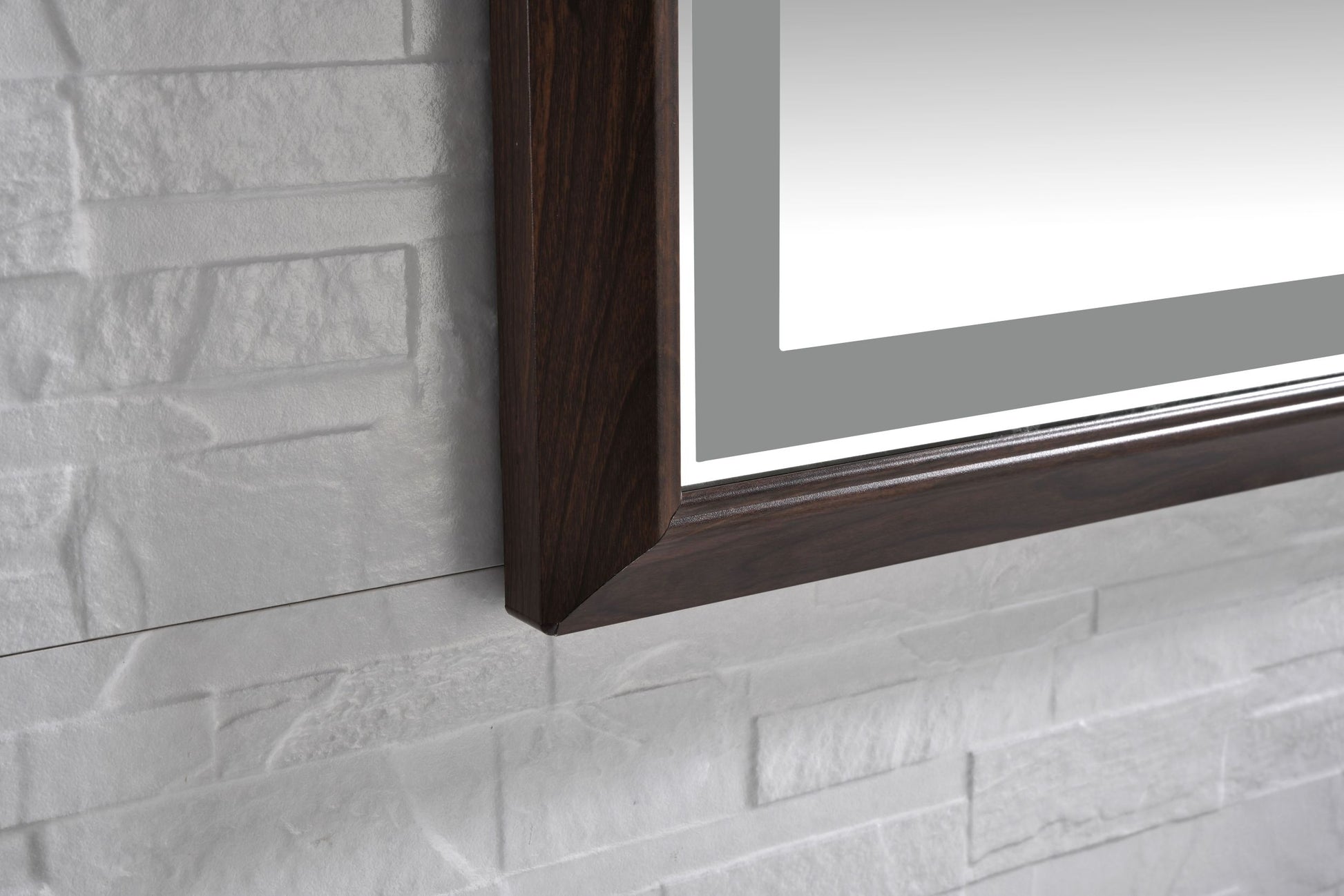 Bathroom Led Mirror Is Multi Functional And Each Function Is Controlled By A Smart Touch Button. Brown Aluminium