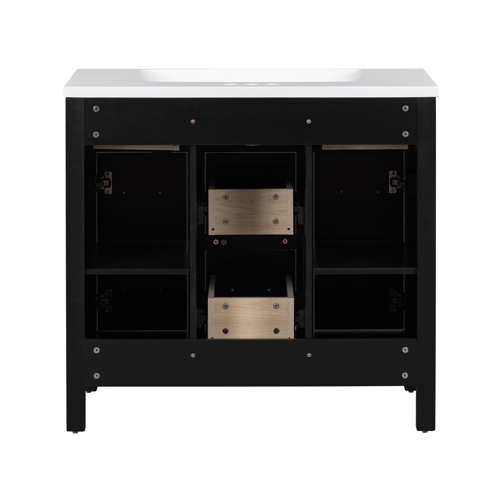 36" Bathroom Vanity Cabinet With Resin Integrated Sink 4 Drawers, 2 Doors Black Bathroom Solid Wood Mdf Resin