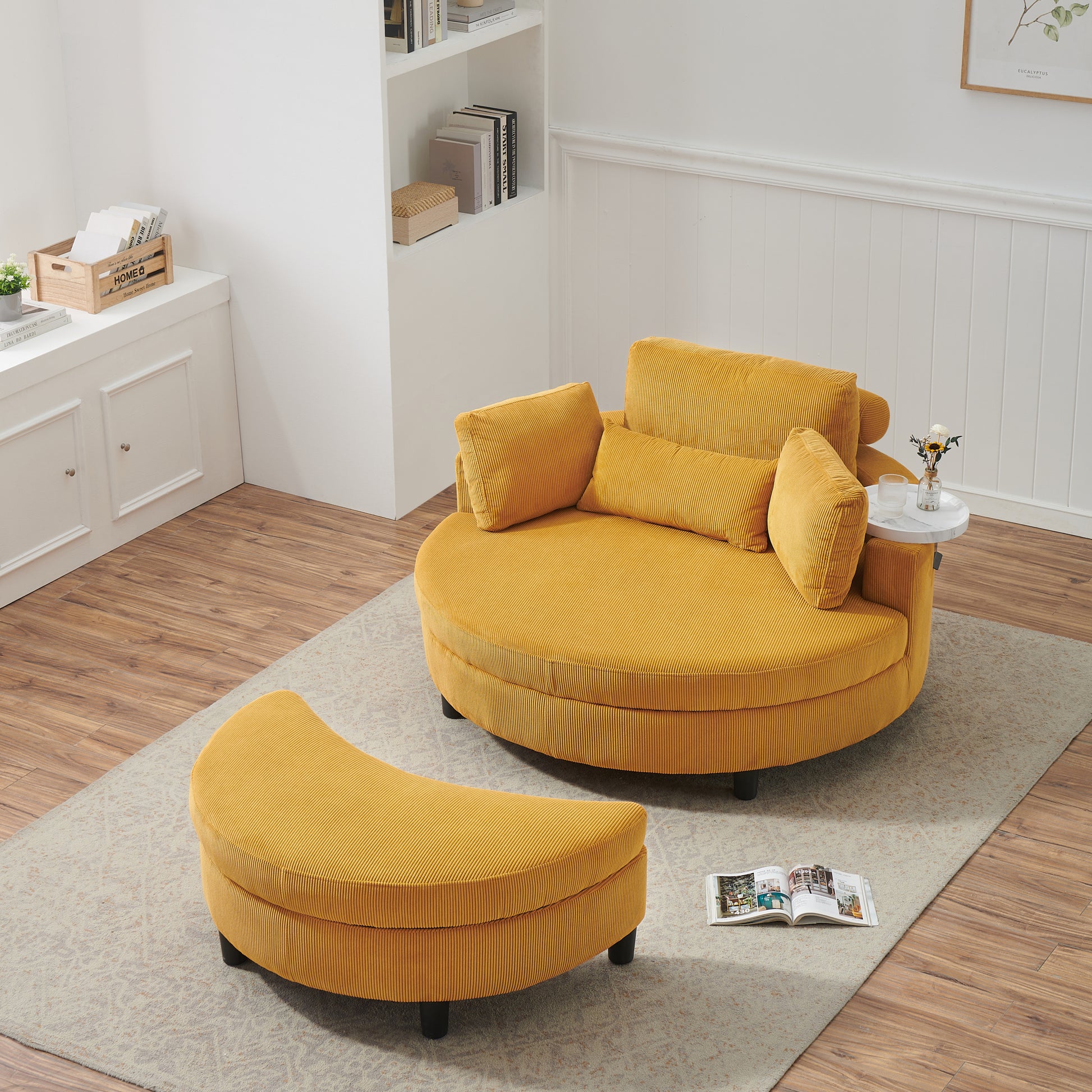 51 Inch Beige Corduroy Sofa With Two Throw Pillows And A Waist Pillow With An Extra Tray For Comfortable Seating Suitable For Small Apartment Bedroom Space Yellow Corduroy 1 Seat