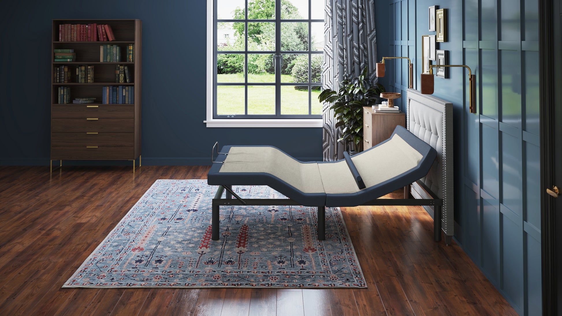 Bt6500 King Adjustable Bed Base With Head Foot Tilt And Lumbar Position Adjustment Box Spring Not Required King Blue Grey Steel