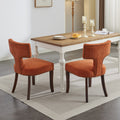 Mid Century Modern Dining Chairs Set Of 2, Farmhouse Linen Fabric Upholstered Accent Chair Curved Backrest With Copper Nails Around,Kitchen Chairs With Hardwood Frame, Orange Orange Classic Set Of 2 Foam Upholstered