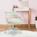 Homcom Fluffy Unicorn Office Chair With Mid Back And Armrest Support, 5 Star Swivel Wheel White Base, Rainbow Multicolor Faux Fur