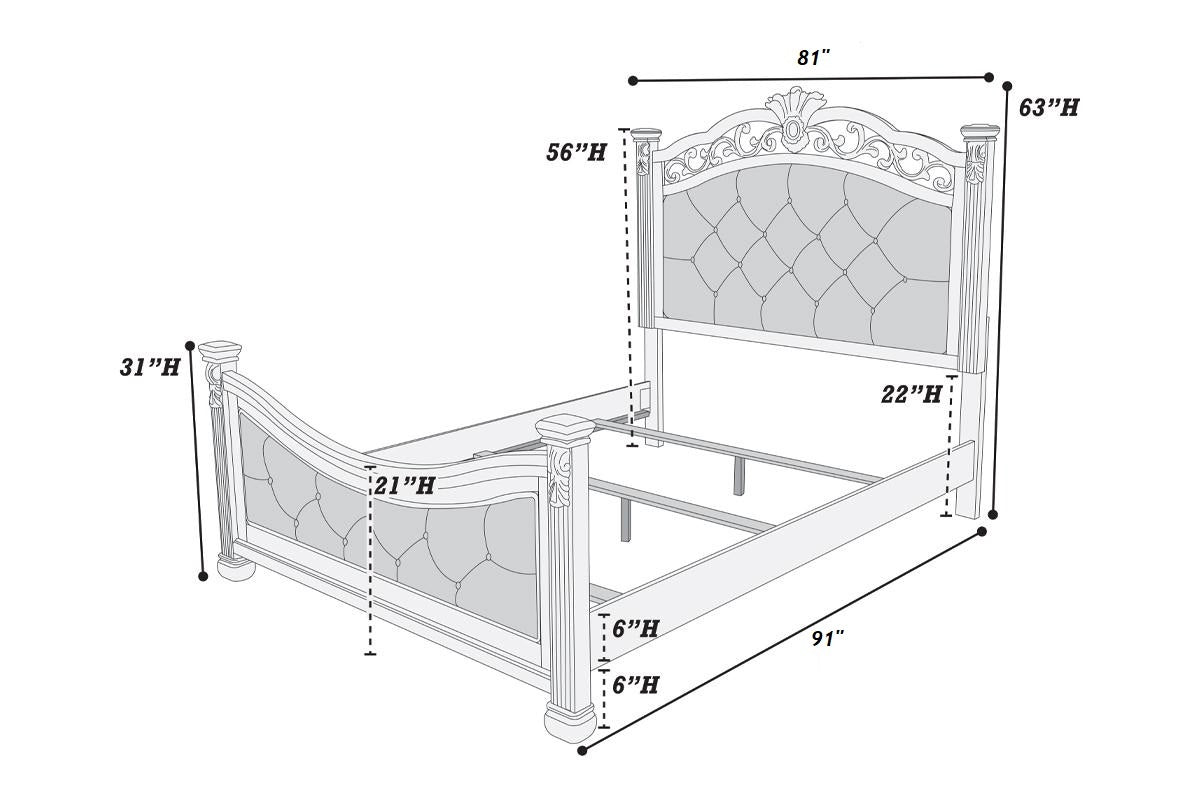 Formal Traditional Antique Silver 1Pc California King Size Bed Tufted Faux Leather Headboard Footboard Bedframe Box Spring Required California King Antique Silver Wood Bedroom American Traditional,Classic,Contemporary,Luxury,Traditional Pine Bed Frame