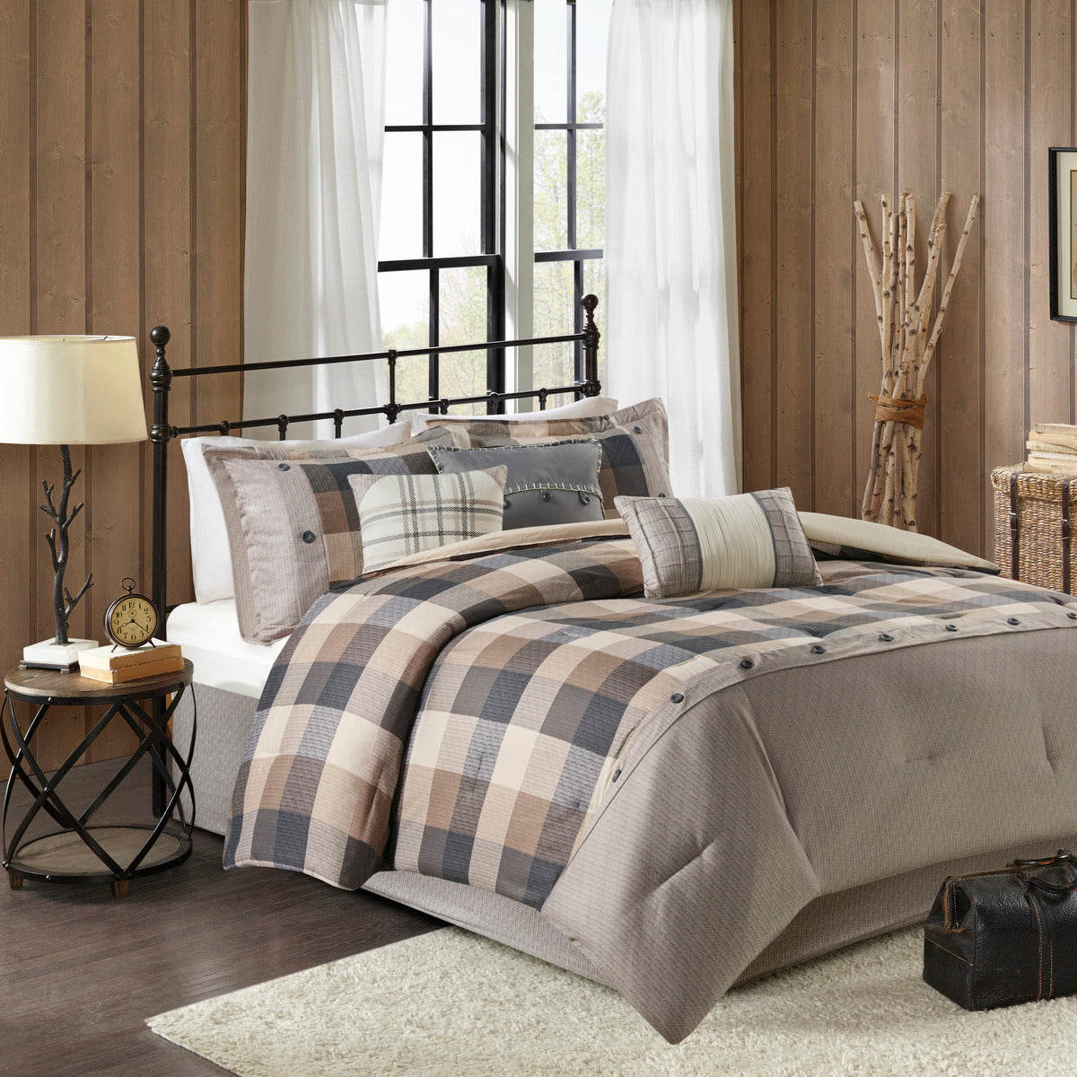 7 Piece Herringbone Comforter Set Neutral Queen Queen Neutral Polyester