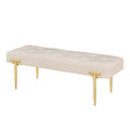 48'' Modern Ottoman Bench Velvet Bench Upholstered Footrest With Gold Metal Legs And Padded Seat For Bedroom Living Room Entryway Beige Gold Velvet Metal Bedroom Soft Beige Metal Rectangle Velvet Metal