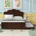 Full Size Wood Platform Bed With Headboard And Twin Size Trundle, Cappuccino Box Spring Not Required Full Cappuccino Wood Bed Frame Solid Wood Mdf