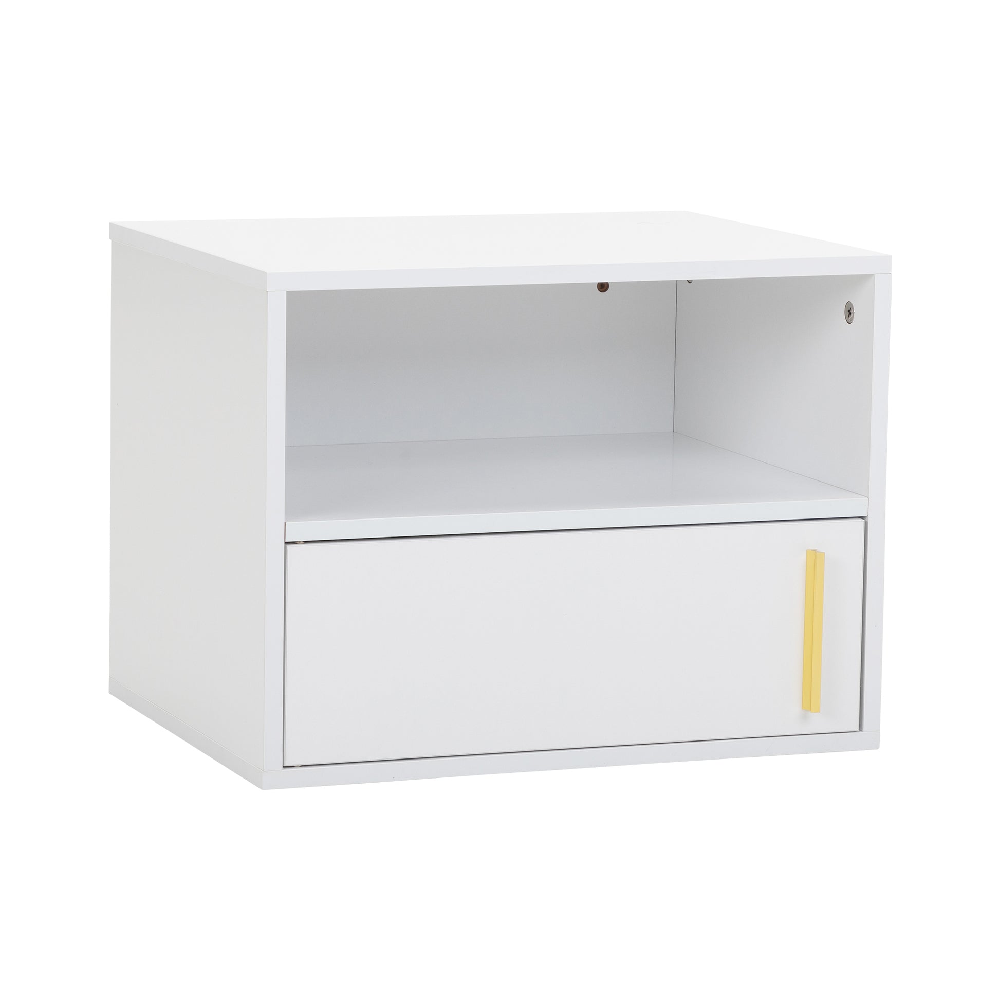 Set Of 2 Wall Mounted Wooden Nightstand, White White Mdf