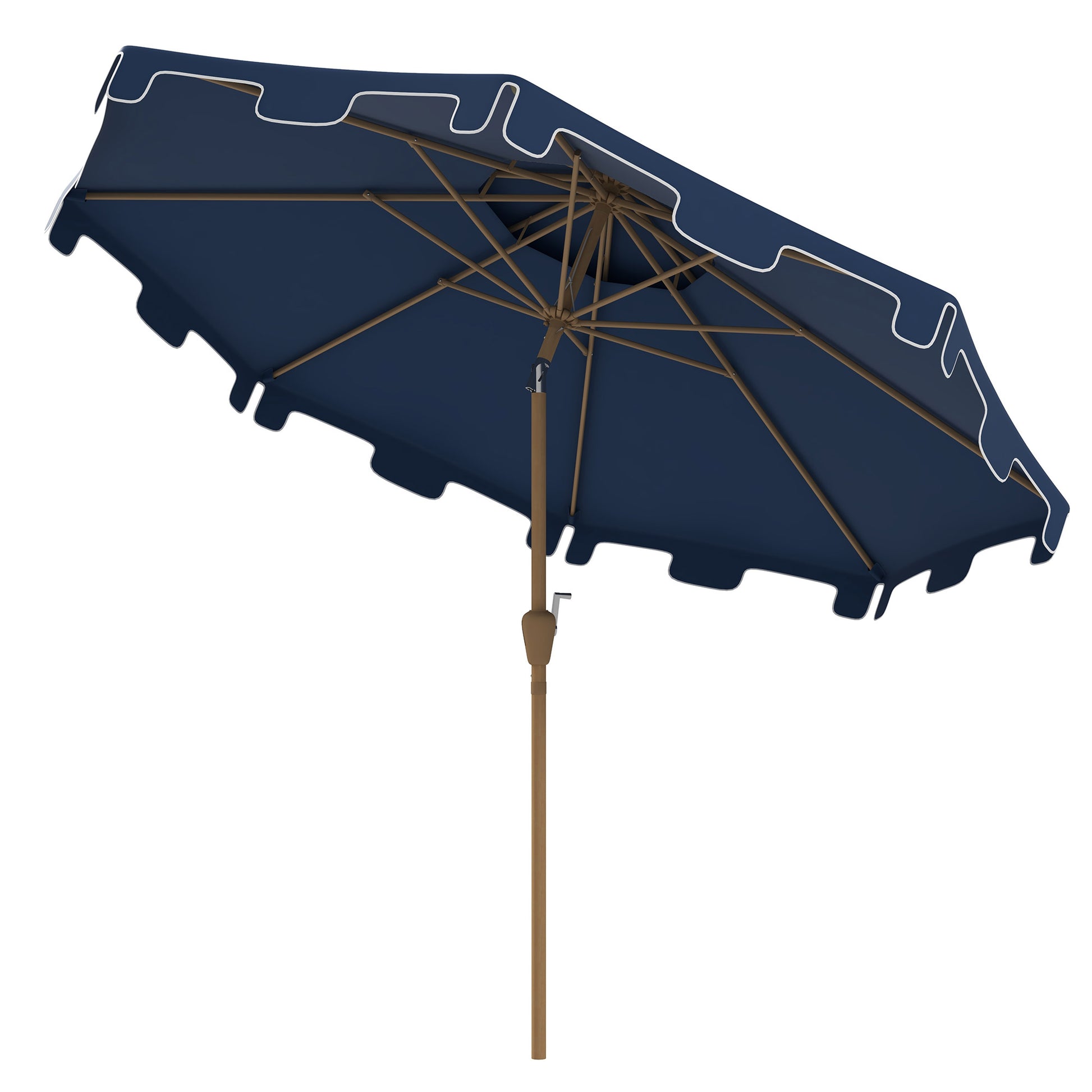 Outsunny 9' Patio Umbrella With Push Button Tilt And Crank, Double Top Ruffled Outdoor Market Table Umbrella With 8 Ribs, For Garden, Deck, Pool, Dark Blue Dark Blue Polyester