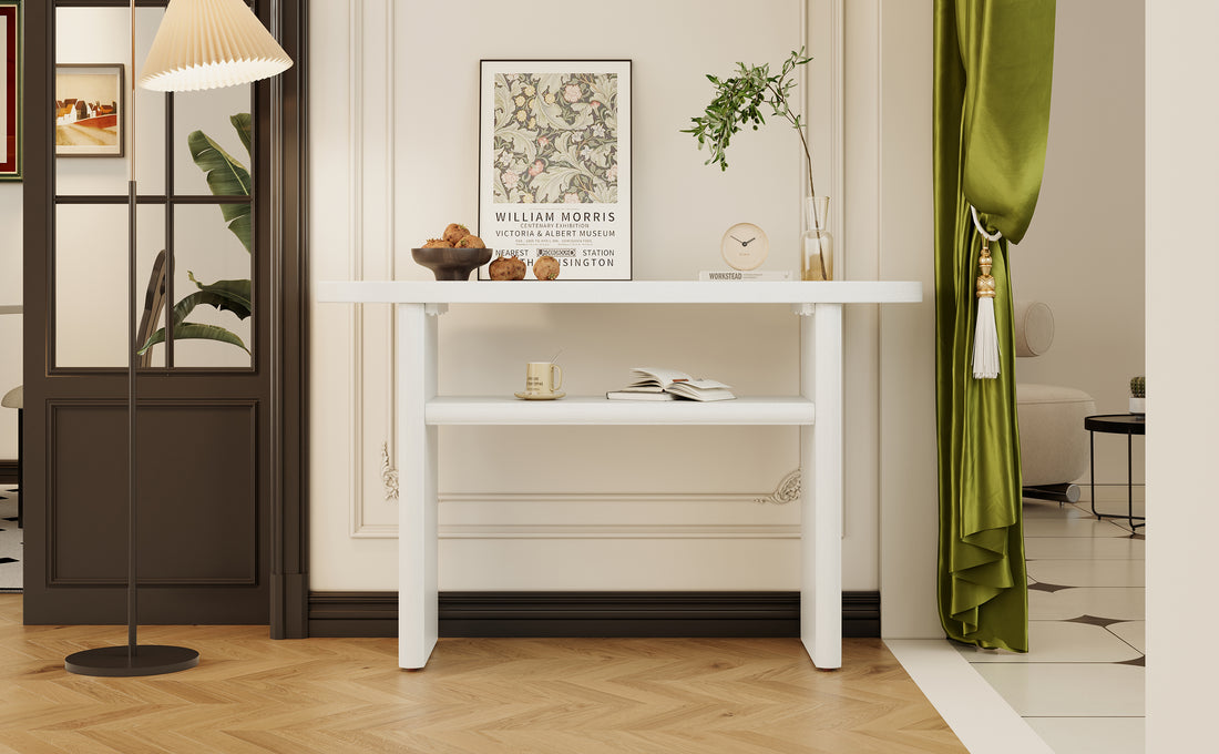 Elegant Minimalist Console Table With Rounded Edges And Sturdy Shelf Design For Entryway, Living Room Antique White Antique White Solid Wood Mdf
