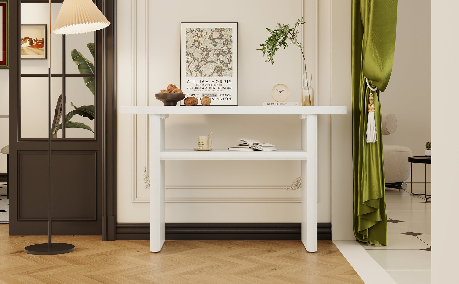 Elegant Minimalist Console Table With Rounded Edges And Sturdy Shelf Design For Entryway, Living Room Antique White Antique White Solid Wood Mdf
