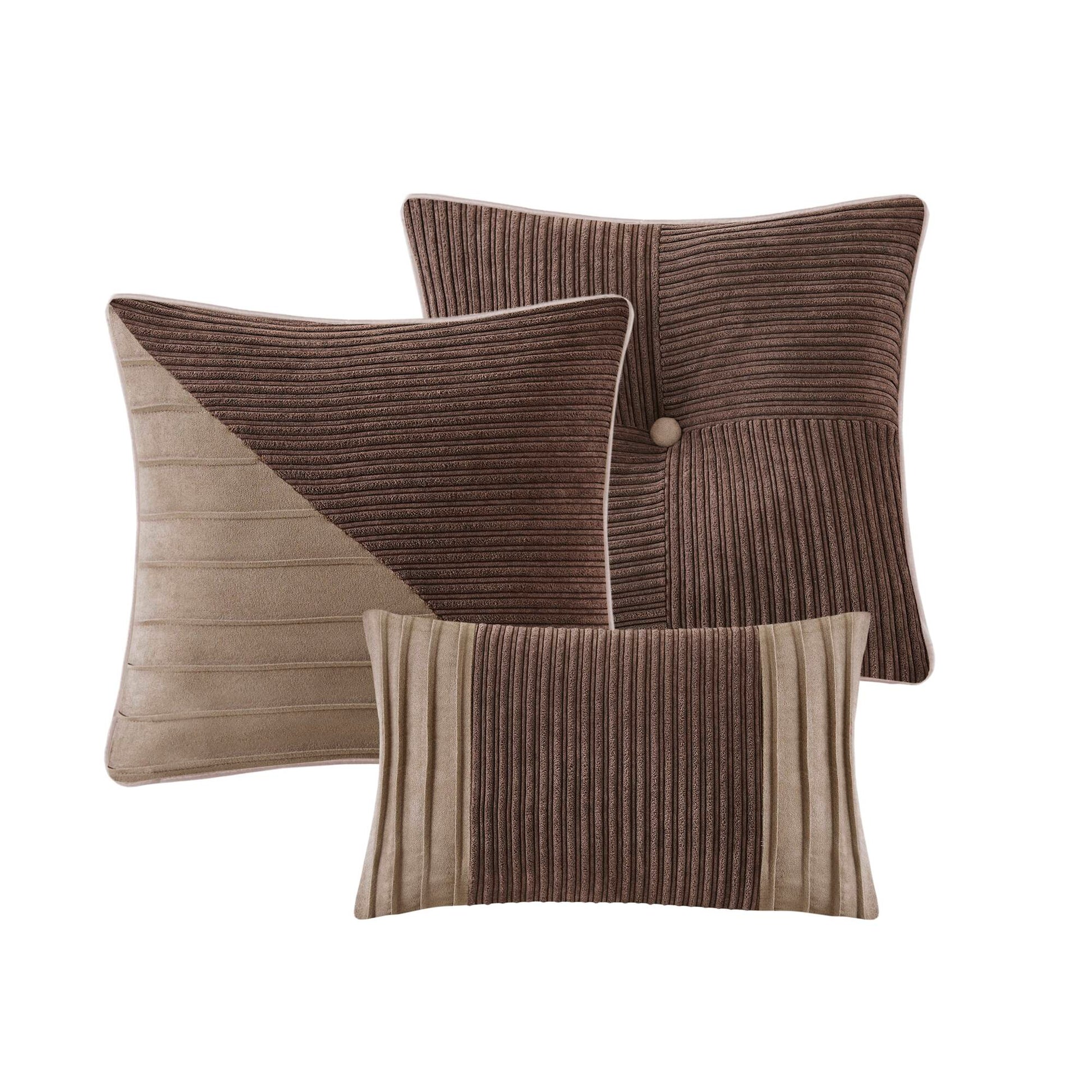 7 Piece Micro Corduroy Comforter Set Brown King Brown Polyester