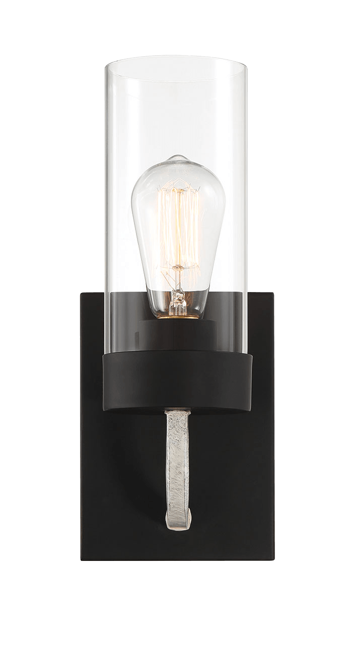 Zephyr Single Light Sconce With Clear Glass Metal Black Finish Black,Clear Glass,Metal